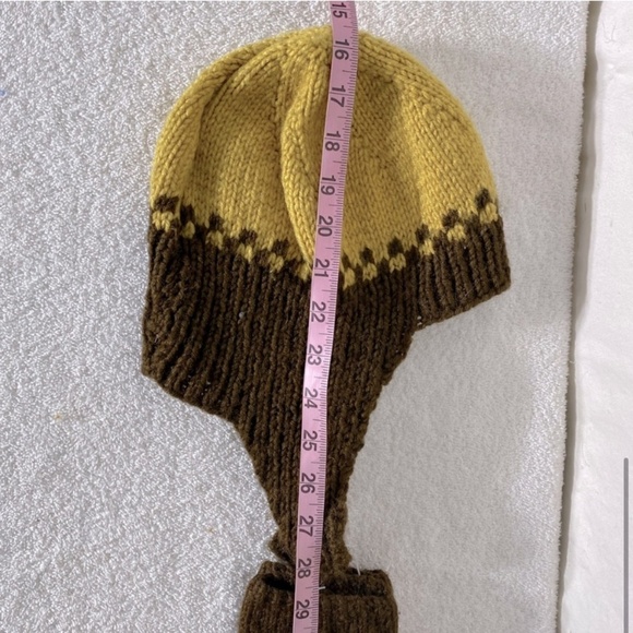 Vintage Handmade Brown Mustard Crochet Knit Winter Hat And Mitts Combo - Picture 9 of 11